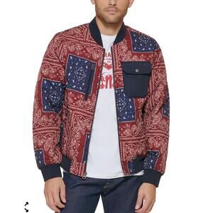 Levi’s Men's Quilted Red & Blue Bandanna Print Bomber Jacket Coat XL XXL Country